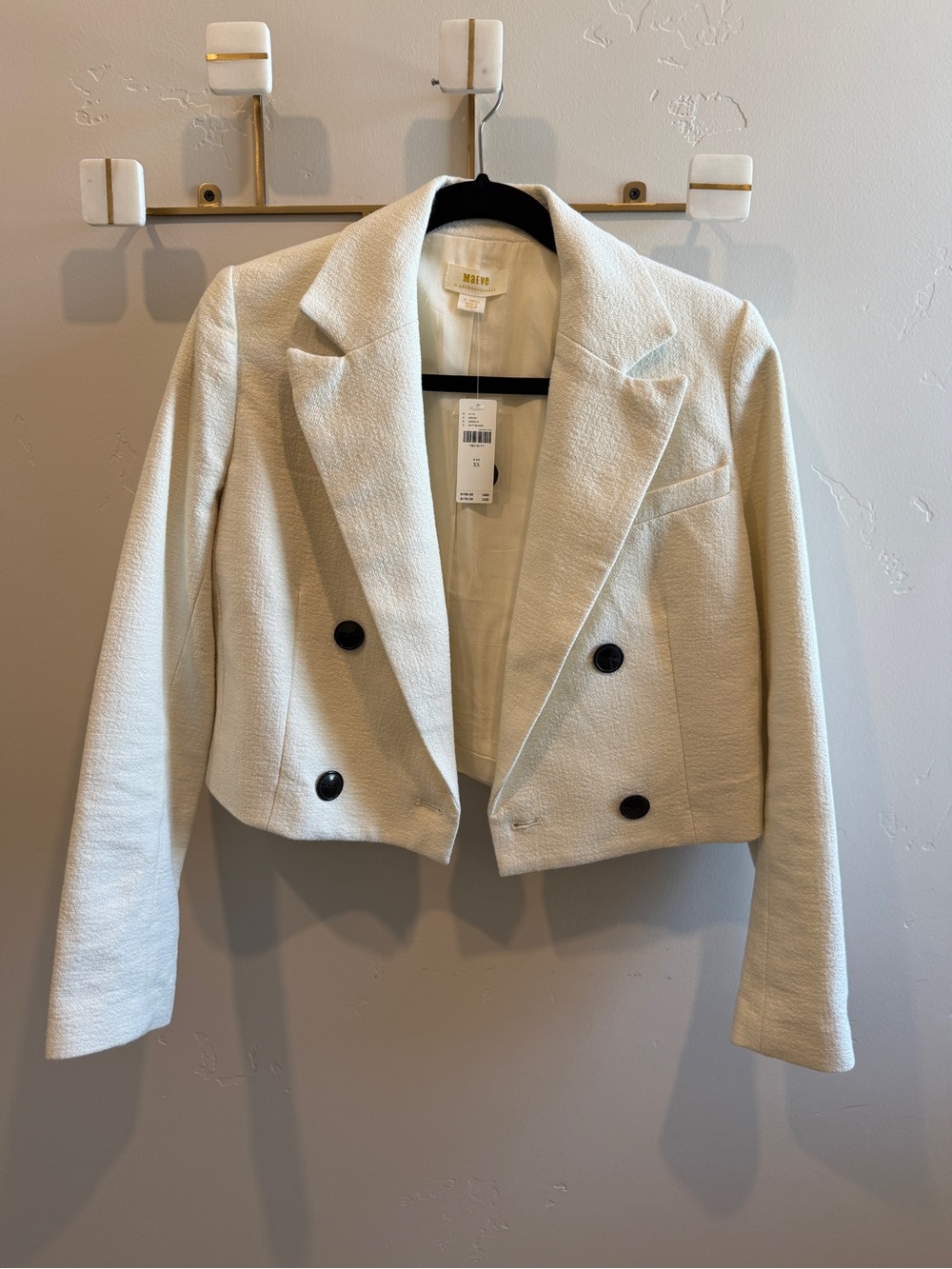 NWT Anthropologie Cream Cropped Double-Breasted Blazer